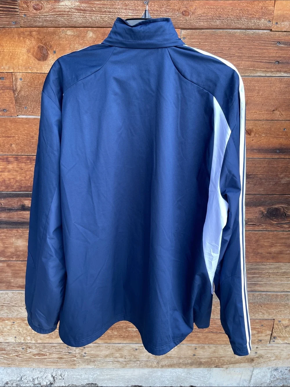 Adidas Men’s XL Navy Blue White 3-Stripe Full Zip Track Jacket Windbreaker